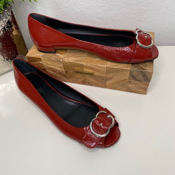 Gucci Salandia Womens Red Patent Leather Peep Toe Ballet Flats Size 41 EU/11 US - Picture 1 of 12